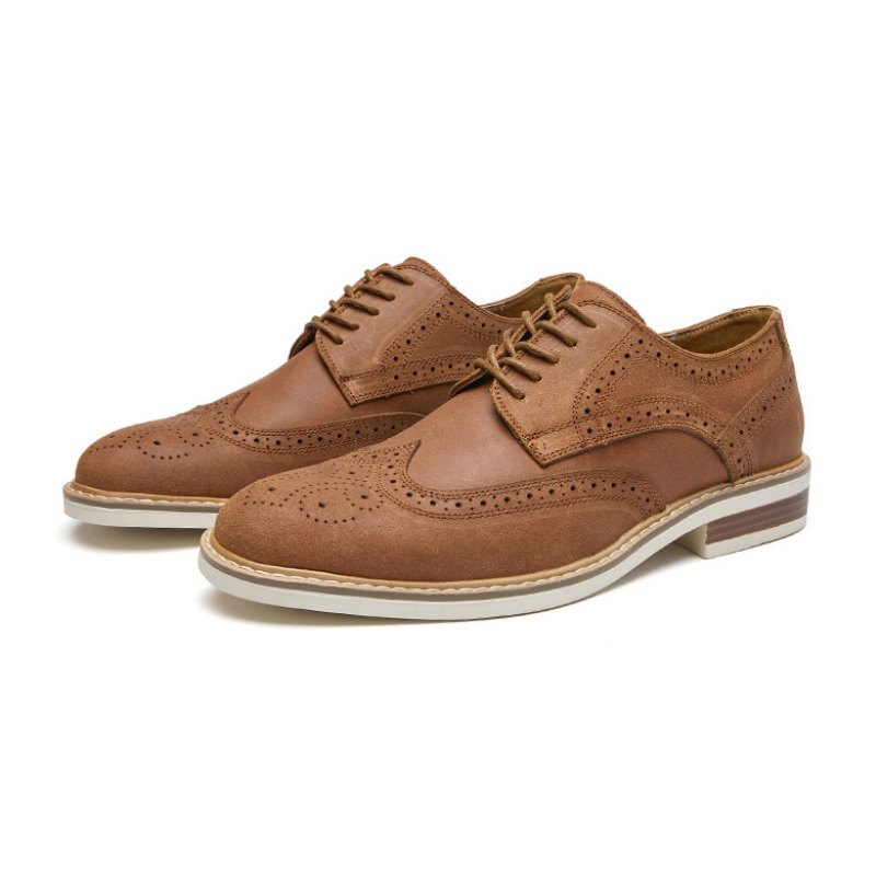 Pánské Společenské Boty Brogue Suede Hovězí Kůže Retro Derby S Kulatou Špičkou