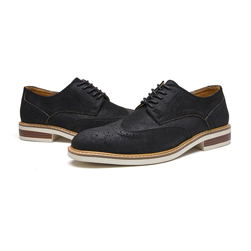 Pánské Společenské Boty Brogue Suede Hovězí Kůže Retro Derby S Kulatou Špičkou - Černá