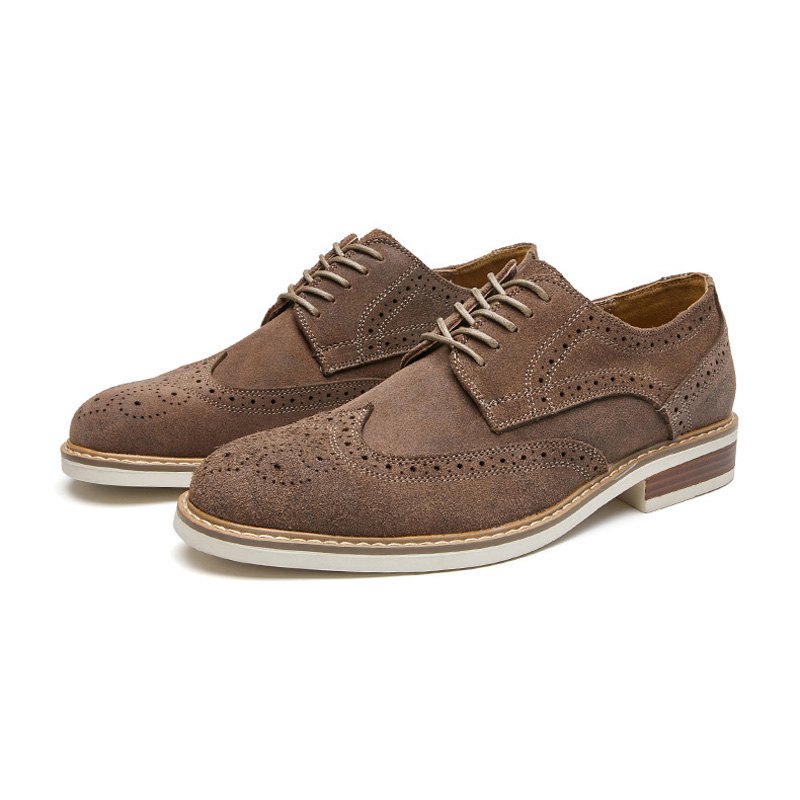 Pánské Společenské Boty Brogue Suede Hovězí Kůže Retro Derby S Kulatou Špičkou - Šedá