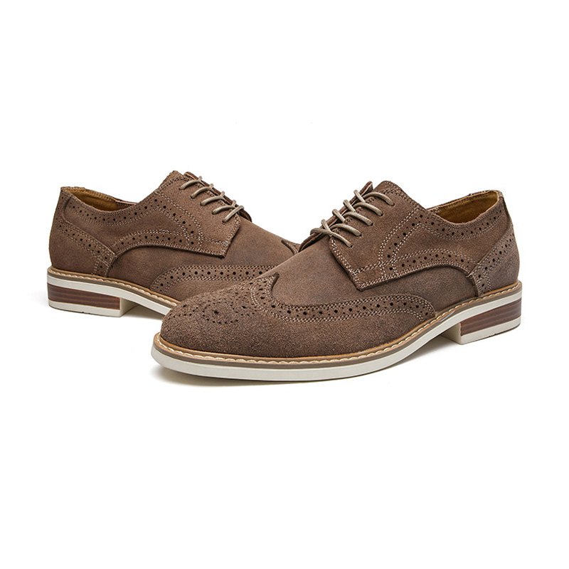 Pánské Společenské Boty Brogue Suede Hovězí Kůže Retro Derby S Kulatou Špičkou - Šedá