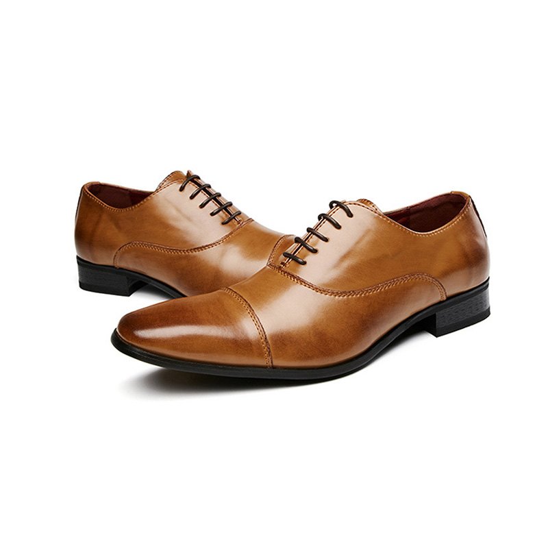 Pánské Společenské Boty Business Modern Lace Up Oxford Square Toe Kůže - Hnědý