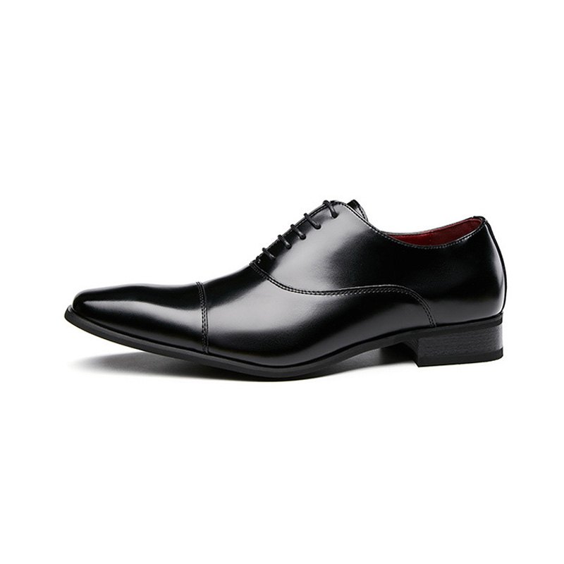 Pánské Společenské Boty Business Modern Lace Up Oxford Square Toe Kůže - Černá