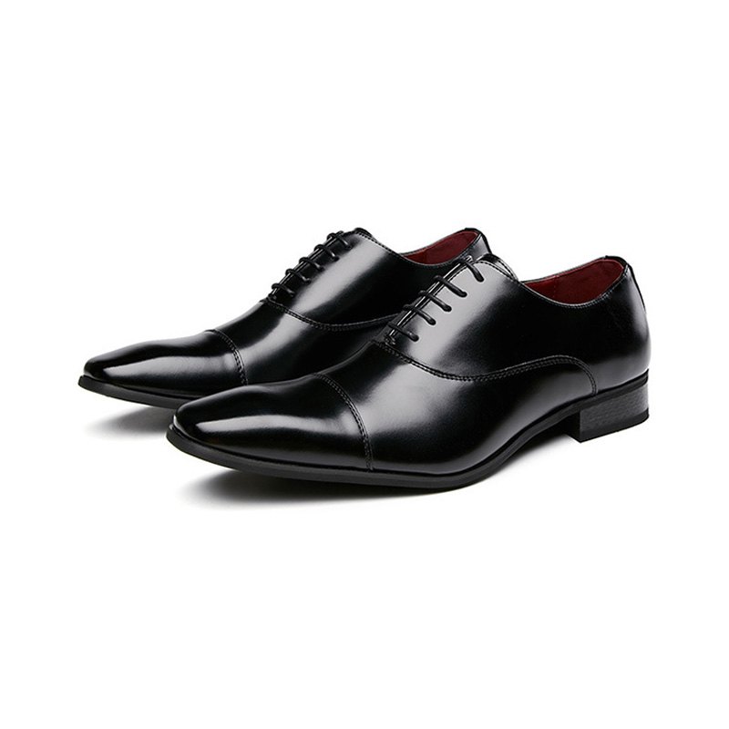 Pánské Společenské Boty Business Modern Lace Up Oxford Square Toe Kůže - Černá