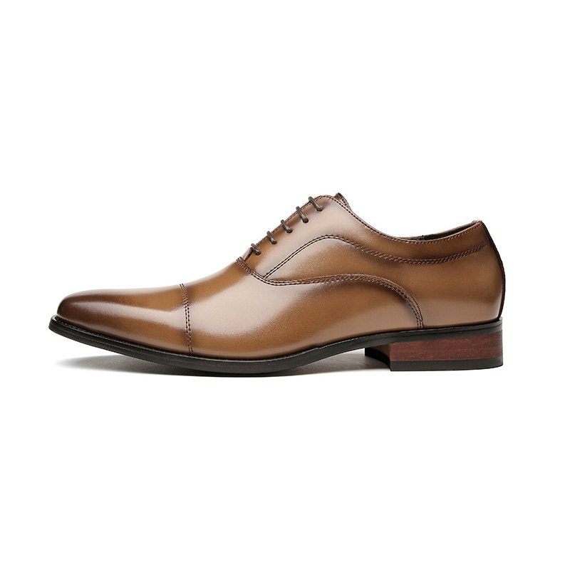 Pánské Společenské Boty Oxford Cap Toe Hovězí Kůže Wood Heel - Khaki