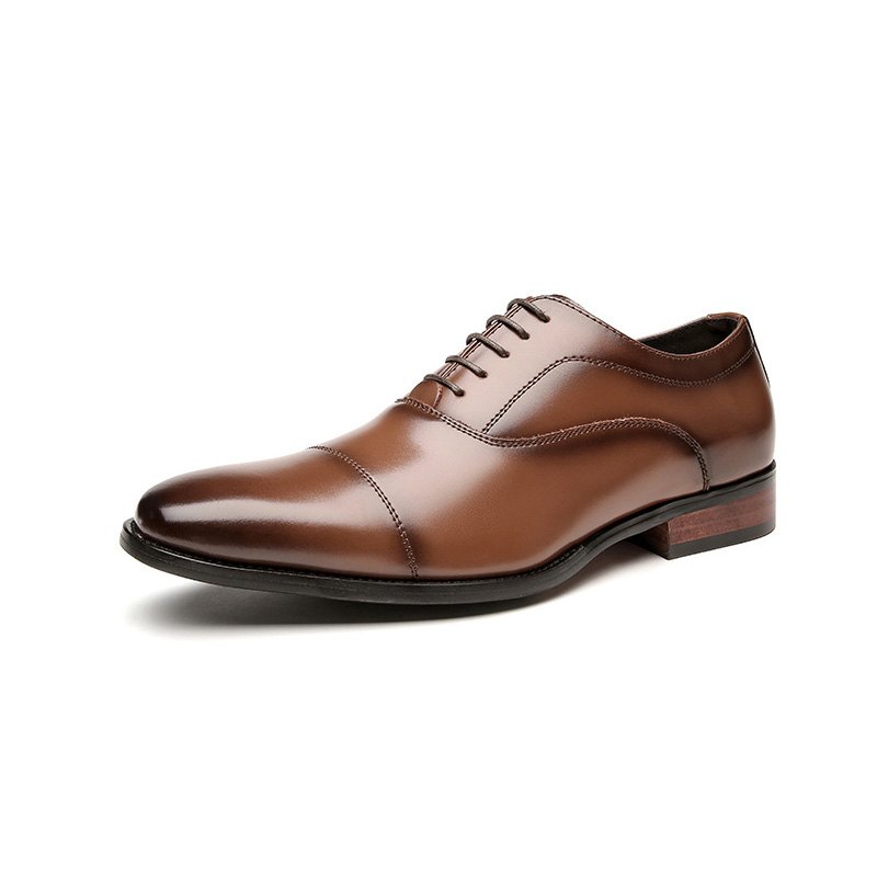 Pánské Společenské Boty Oxford Cap Toe Hovězí Kůže Wood Heel - Hnědý