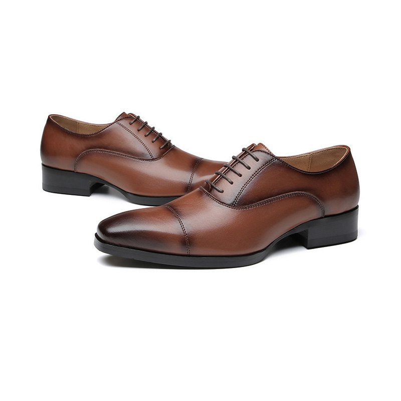 Pánské Společenské Boty Oxford Cap Toe Leather - Hnědý