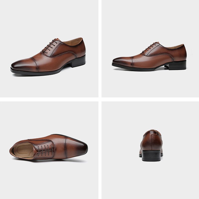 Pánské Společenské Boty Oxford Cap Toe Leather - Hnědý