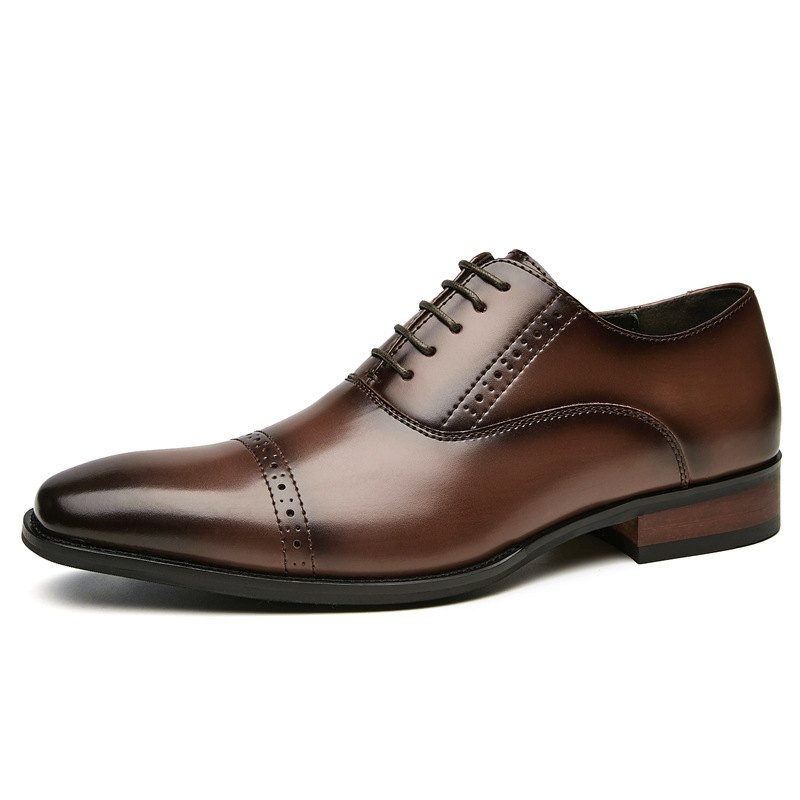 Pánské Společenské Boty Oxford Cow Leather Carved Lace Up Chiseled Toe