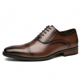 Pánské Společenské Boty Oxford Cow Leather Carved Lace Up Chiseled Toe