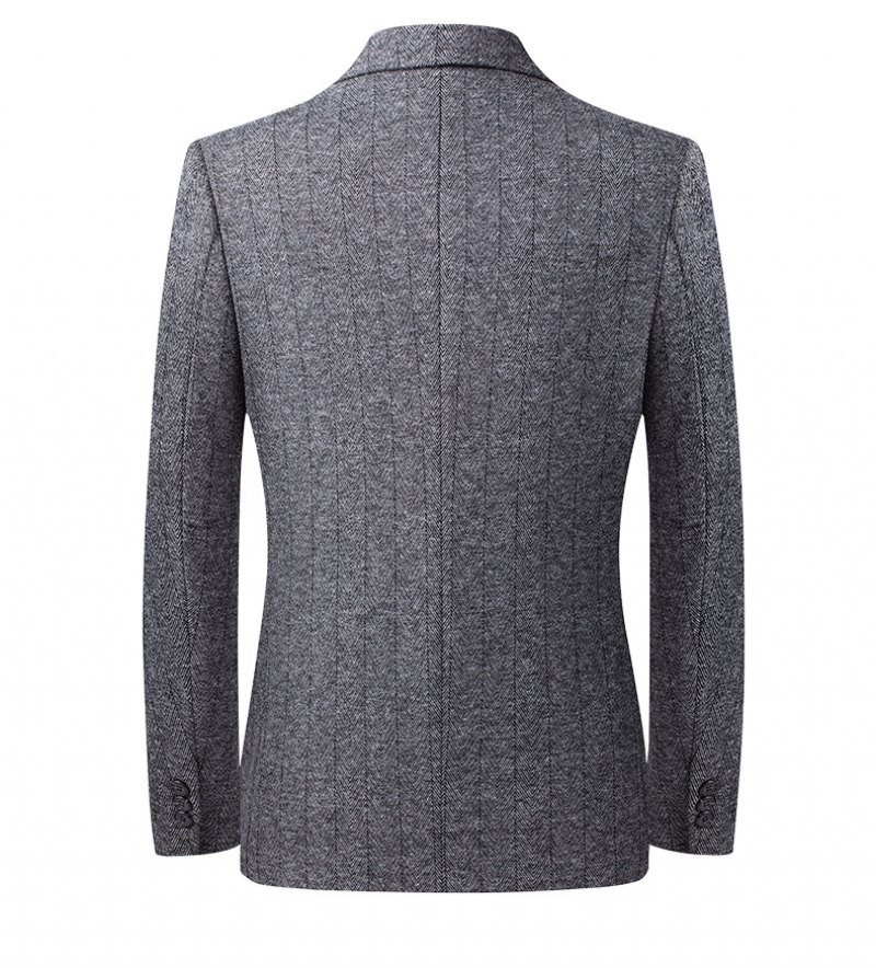 Pánský Sportovní Kabát Blejzr Knit Wool Slim Casual Dvě Tlačítka - Šedá